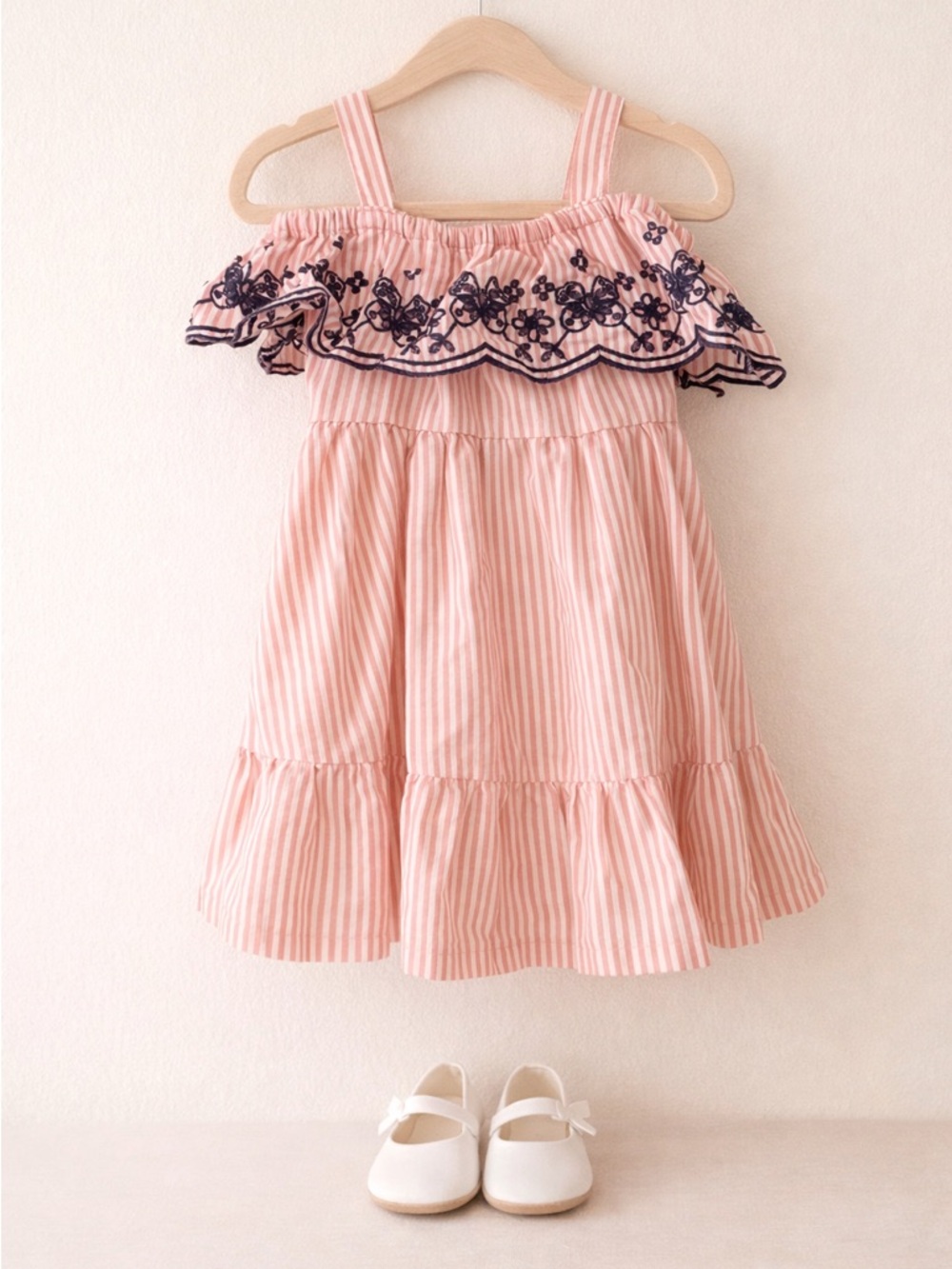 Penelope Mack Pink & Navy Striped Ruffle Dress